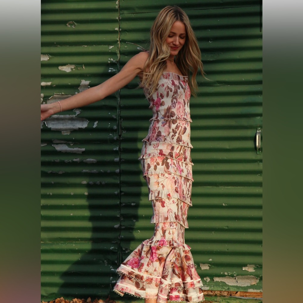 V. CHAPMAN Geranium dress in Garden Rose - floral, bodycon stretch dress.